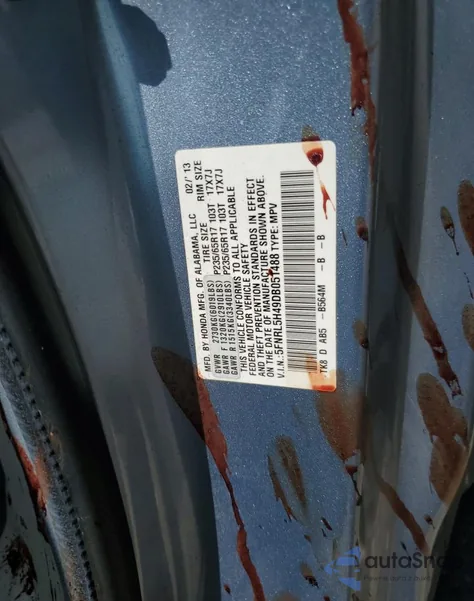 2013 Honda Odyssey Ex из США, поврежденный, VIN 5FNRL5H49DB051488